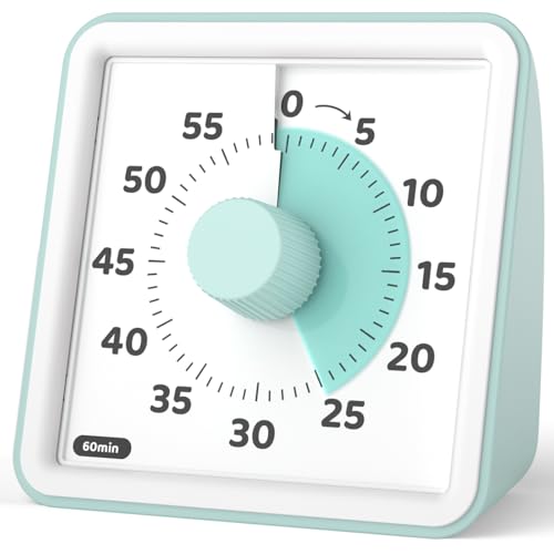 LIORQUE Visual Timer for Kids, 60 Minute Countdown Timer, Mint Green | Non-Ticking, 3 Volume Levels, Timer for Classroom Kitchen Office ADHD, 2 AAA Batteries Included - color: Mint Green