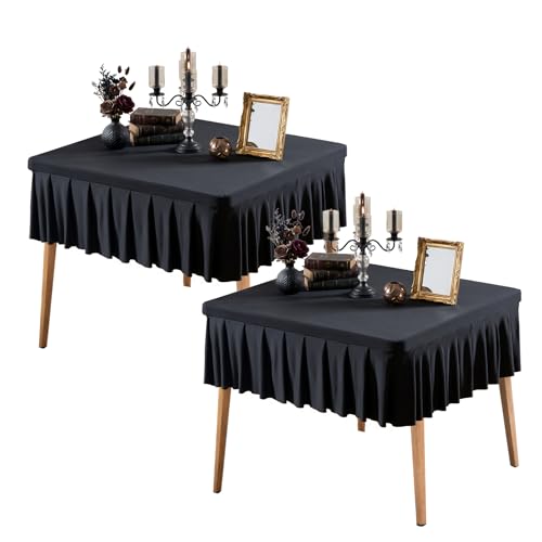 2 Pack Black Square Tablecloth - 34x34 Inch Elastic Small Card Table Cover | with Ruffle Pleated Table Skirt, Wrinkle-Free Spandex Mahjong Table Cover, for Dining, Kitchen, Patio, Banquet & Party Decor - color: Black, size: 34" x 34" (Square-2 Pack)