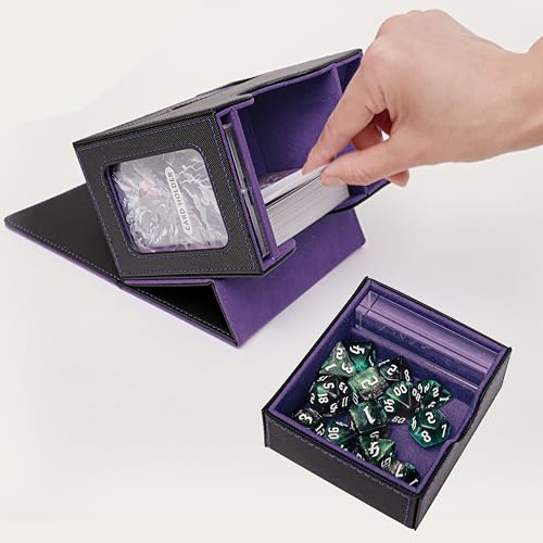 Commander Deck Box for MTG with Dice Tray - Card Deck Box Fits 100 Double-Sleeved Cards & 35PT Card Brick with Commander Display & Magnetic Holder for TCG/CCG Games-Black/Purple - color: Black Purple