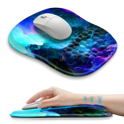 Hokafenle Ergonomic Wrist-Hugging Mouse Pad Wrist Support, U-Shaped Holding Wrist Rest Mousepad for Carpal Tunnel Pain Relief with Cushioned Memory Foam Slope Massage Bulge (10.2x8.3 in,Nebula) - color: Nebula