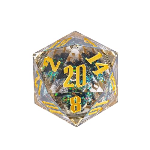 Cusdie Large D20 DND Dice 55mm with Sharp Edges, D&D 20 Sided Dice, Handmade Giant D20 for RPG, Table Games(Black Quicksand) - color: Liquid Core-quicksand