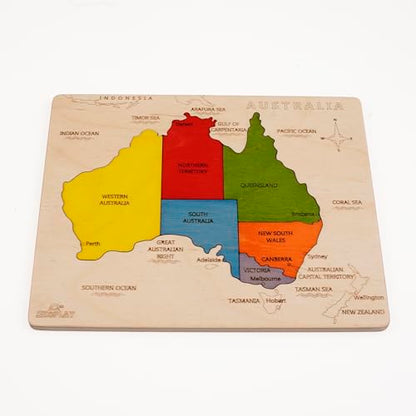 Australia Map Wooden Jigsaw Puzzle for Kids | 6 Puzzle Pieces | Learning & Educational Toy Gift for Boys & Girls Ages 3 Years and Above - style: Australia Map