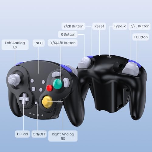 SAFFUN 2 Pack Wireless GameCube Style Controller for Switch 1 & 2 / Lite/Switch Online, NGC Style Pro Controller Compatible with Windows PC, macOS - (Rechargeable) (Built-in Rumble) (NFC)- Black - color: Two Pack BT Version Black