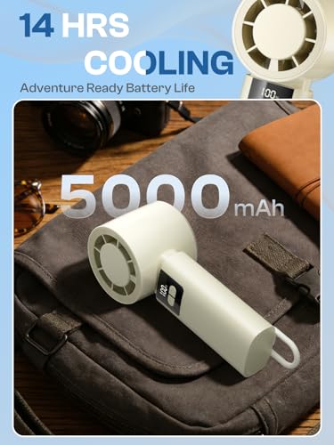 200 Adjustable Speed Portable Handheld Fan, 5000mAh Turbo Mini Fan for Personal Cooling, 3H Fast Charge Small Travel Fan with LED Power Display, Desk Use, Ideal for Hot Flash, Travel, Outdoor (Amond)