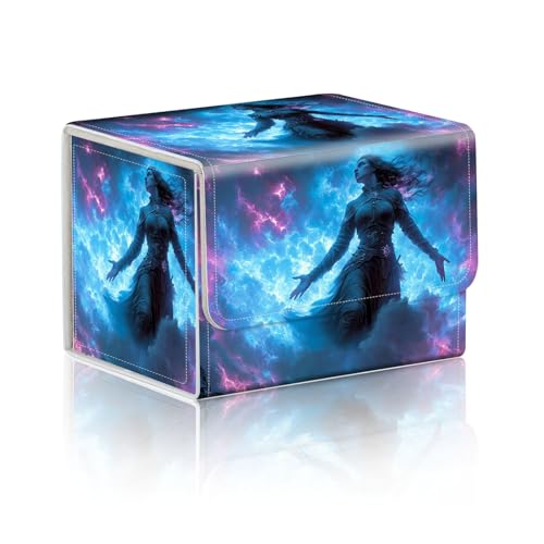 Trading Card Storage Box, Holds 100+ for MTG Cards, PU Leather with Magnetic Closure, Sorceress in Cosmic Magical Storm Durable Deck Box for Magic the Gathering, Trading Card Games - color: Sorceress in Cosmic Magical Storm