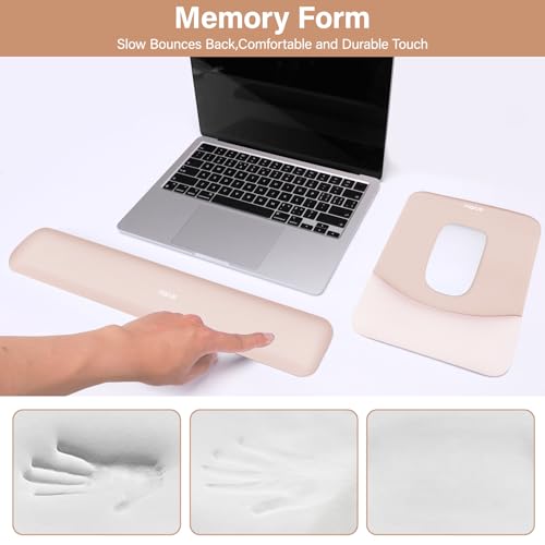 MOSISO Wrist Rest Support Mouse Pad & Keyboard Set, Apricot | Rectangular Ergonomic Mousepad, Non-Slip Base, Home/Office Pain Relief & Easy Typing, Neoprene Cloth & Raised Silicone Lining - color: Apricot