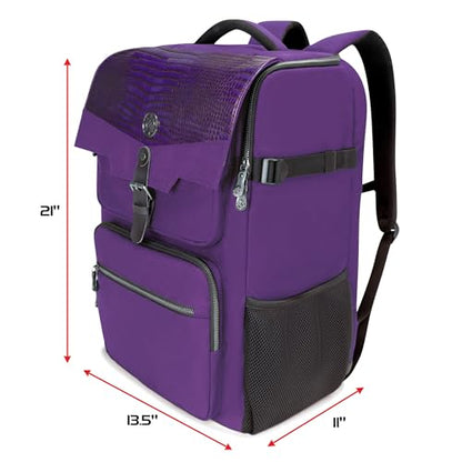 ENHANCE Collector's Edition DnD Backpack - RPG DM Bag for Dungeons and Dragons - DnD Bag fits 6-8 Books, 18" Laptop/DM Screen Slot, Miniature Foam Trays, Accessory Pockets, Map Strap (Dragon Purple) - color: Dragon Purple