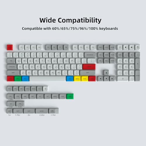 dagaladoo Keyboard keycaps Set,PBT keycaps 60% 65% 75% 100%,dye-Sublimation XDA Profile Custom Key caps for Cherry-mx Full Size Retro Mechanical Keyboard (Retro Grey/Red/Green),only keycaps - color: Retro Light Grey