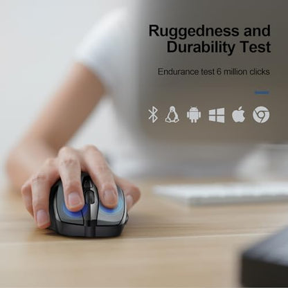 TECKNET Wireless Mouse, BT 5.0/2.4G, Silent 4800 DPI 6 Buttons, Grey | Bluetooth 5.0/3.0 & USB A, 2-Device Easy Switch, Wide OS Compatible, 6-DPI, Ergonomic for S/M Hands, Extended Battery - color: Grey