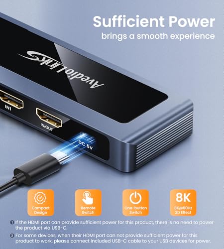 HDMI 2.1 Switch 8K@60Hz 4K@120Hz 2 in 1 Out with Remote | Works with PS5, Xbox Series X/S, Fire Stick, PC, Blu-ray players and other HDMI 2.1 devices