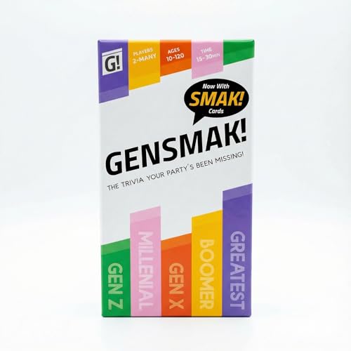 GENSMAK! Trivia Party Game for Adults & Families Multi-Generational Trivia Card Game for Game Night Funny Trivia with Hints 2-8+ Players Ages 10+