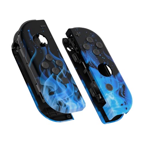 eXtremeRate DIY Shell Buttons for Nintendo Switch & Switch OLED, Blue Flame Patterned Custom Housing Case with Full Set Buttons for Joycon Controller [Shell Only, NOT Joycon] - color: Blue Flame