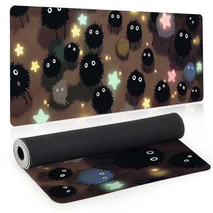 Gaming Mouse Pad, Large Mousepad XL Extended, Desk Mat, Computer Keyboard Mat, Non-Slip Stitched Edges Rubber Base, Home&Office, 31.5x11.8in, Japanese Anime Cute Black Dust Fairy Design - color: Dust Fairy