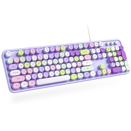 Dilter Wired Keyboard, 104 Keys Full-Sized Typewriter Keyboards, USB Office Keyboard with Number Pad, Caps Indicators, Foldable Stands for Windows, PC, Laptop, Desktop (Purple Colorful) - color: Purple Colorful