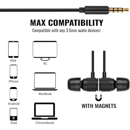 LUDOS Ultra Wired Earbuds in-Ear Headphones, 5 Years Warranty, Earphones with Microphone, Noise Isolating Ear Buds, Memory Foam for iPhone, Samsung, School Students, Kids, Women, Small Ears - Black - color: Black, style: 3.5 mm