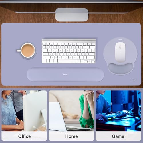 MOSISO Wrist Rest for Mouse Pad Set, Large Gaming Deskpad, Lavender Gray | Circle Curved Mousepad&Keyboard Wrist Rest&Coaster, Ergonomic Non-Slip Mousepad&Easy Typing Pad with Silicone Lining - color: Lavender Gray