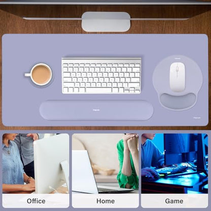 MOSISO Wrist Rest for Mouse Pad Set, Large Gaming Deskpad, Lavender Gray | Circle Curved Mousepad&Keyboard Wrist Rest&Coaster, Ergonomic Non-Slip Mousepad&Easy Typing Pad with Silicone Lining - color: Lavender Gray