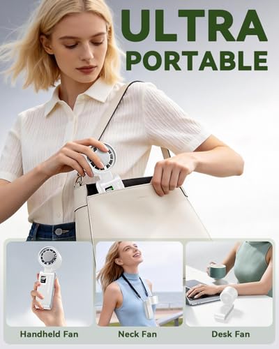 Portable Handheld Fan with Ice Cooling, 7.5m/s High Speed Turbo Fan, 150° Foldable 4-in-1 Personal Neck Fan, 199 Speed Stepless Control, USB-C Rechargeable for Travel, Makeup, Hiking,White - color: Roller White