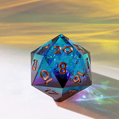 Single D20 Dice - 22mm, 20 Sided D&D Dice for Dungeons and Dragons, DND Dice with Resin Sharp Edge, Handmade Polyhedral for RPG, Roleplaying Games MTG Table Games(Blue Red) - color: D20-blud Red