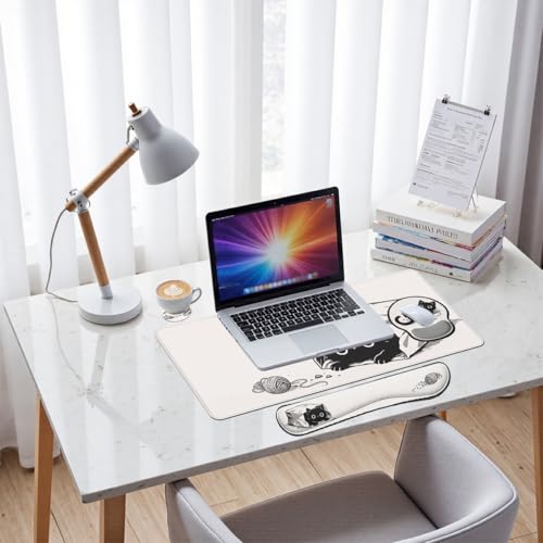 Black Cat Desk Mat Set Cute Cartoon Funny Large Mouse Pad with Wrist Rest 4-in-1 Desk Mat for Desktop Ergonomic Computer Desk Arm Wrist Anti-Slip Computer Ergonomic Mouse Pad Home Office Gaming - color: Cute Cartoon Black Cat, size: 34.5" x 15.7"