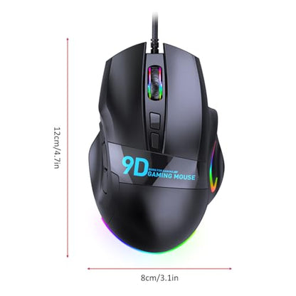 GOWENIC RGB Gaming Mouse, 9 Programmable Buttons 12000 DPI Ergonomic Design, with 7 Lighting Effects and 20 Onboard Macro Profiles, for PC Gaming