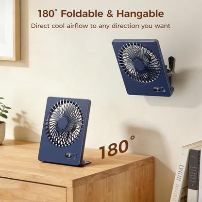 Zuvas Desk Fan Small Rechargeable Battery Table Fans for travel Ultra Quiet | 180° Tilt Folding, LED Dislay, Portable Fan Slim Design, 3 Speed Adjustable, for Office Bedroom Desktop, Cruise Essentials - color: Navy Blue