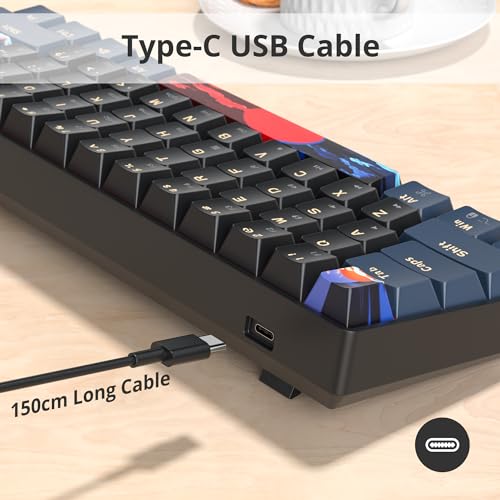 surmen 60% Gaming Keyboard 60 Percent, Wired Mini Mechanical Keyboard with Linear Red Switches PBT Keycaps for PC Gamer Typist (Blue Samurai B/Rainbow Led) - color: Blue Samurai B-Rainbow Led