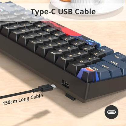 surmen 60% Gaming Keyboard 60 Percent, Wired Mini Mechanical Keyboard with Linear Red Switches PBT Keycaps for PC Gamer Typist (Blue Samurai B/Rainbow Led) - color: Blue Samurai B-Rainbow Led