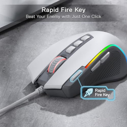 Redragon M612 Wired RGB Optical Gaming Mouse 8000 DPI Remapping Keys | Stable Lag-Free Connection, Redefine Keybinding Macro, Rapid-Fire Side Clicker, Vibing Backlight - color: Gray, style: Wired