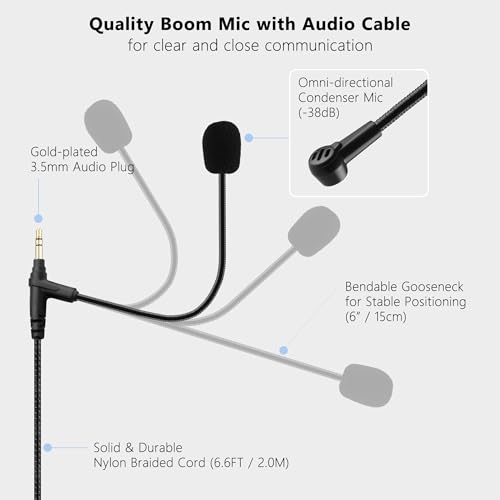 Gaming Boom Mic Cable with Mute and Volume Control for 3.5mm Headphones | Compatible with Beats Sony Philips V-Moda Headphones with 3.5mm Audio Jack, Turn Headphones Into Gaming Headset, 6.6ft