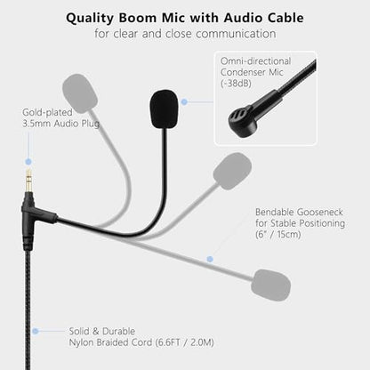 Gaming Boom Mic Cable with Mute and Volume Control for 3.5mm Headphones | Compatible with Beats Sony Philips V-Moda Headphones with 3.5mm Audio Jack, Turn Headphones Into Gaming Headset, 6.6ft