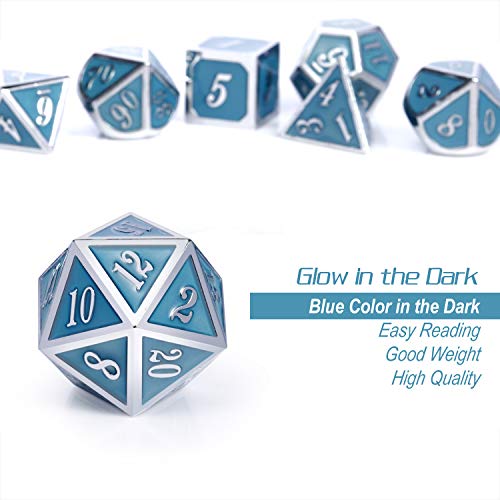 DnDnD Glowing DND Metal Dice Set,Luminous Blue Metal Dice for Role Playing Game Dungeons and Dragons RPGs and Other Table Games - color: Blue Glow in the Dark
