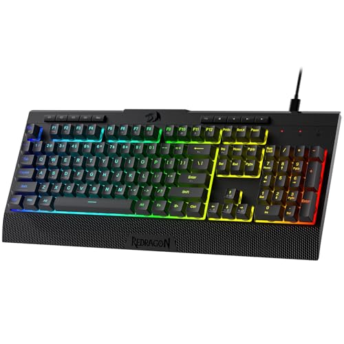 Redragon K525 RGB Backlit 104 Keys Wired Membrane Gaming Keyboard w/ 5 Multimedia Keys & 4 Extra On-Board Macro Keys, Dedicated Media Control, Ergonomic Wrist Rest, Linear Mechanical-Feel Switch - color: Black, size: 104 Keys Lite