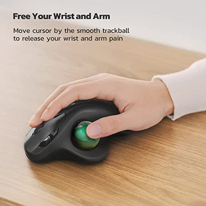 Nulea M501 Wireless Trackball Mouse, Rechargeable Ergonomic, Easy Thumb Control, Precise & Smooth Tracking, 3 Device Connection (Bluetooth or USB Receiver), Compatible for PC, Laptop, Mac, Windows. | Rechargeable rollerball mouse with Bluetooth USB receiv