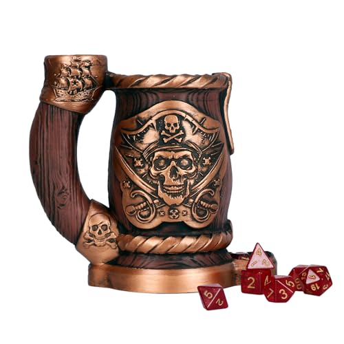 Dice Tower Mug, Dice Rolling Tower, Comes with 7 PCS Dice Set, Suitable for DND Dungeons and Dragons, Tabletop Games, Available As Drink Holder, D&D Gifts, DND Accessories (Wooden Skull) - color: Wooden Skull