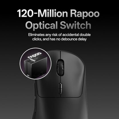 Rapoo VT3 MAX Gen-2 Wireless Gaming Mouse, True 8K Wireless Polling Rate, 53g Lightweight, Up to 750 Hr Battery, Nordic nRF54L15 MCU, 120-Million Optical Switch, 10 Programmable Buttons, Macro Enabled - color: Black