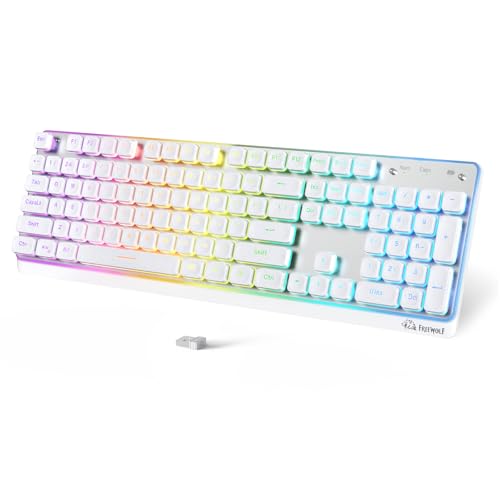 ZIYOU LANG M104 RGB Wireless Keyboard, Low-Profile Silent Membrane Keys, 2.4G Bluetooth USB Wired, Spill-Resistant, Rechargeable Full-Size 104-Key Keyboard for PC Mac, White - color: White