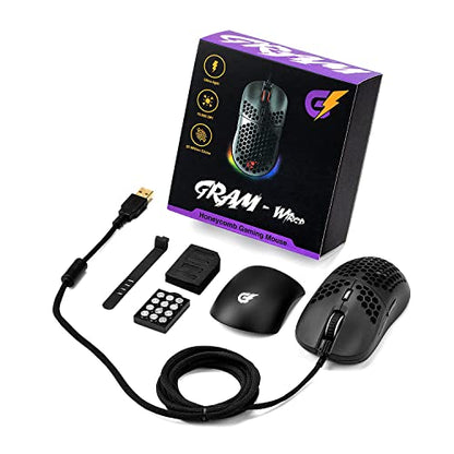 GUNMJO Gram DIY Honeycomb Shell Wired RGB Gaming Mouse, PC Gaming Mouse with 9 Buttons and Up to 10,000 DPI, Computer Mice for PC Gaming, Black Color