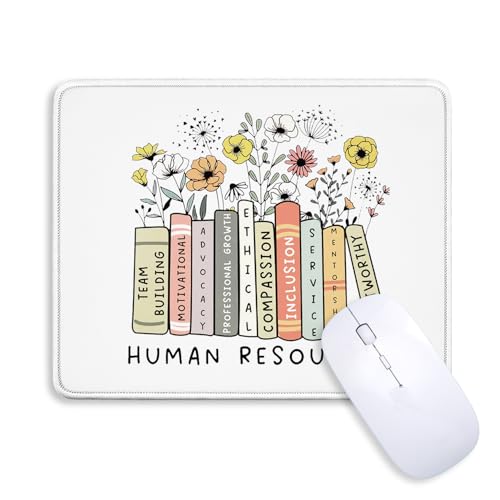 Human Resources Gifts for Women Men, HR Floral Book Mouse Pad Non-Slip Rubber Base for Desk Laptop Gaming Office for Women, Human Resources Desk Decor for Office Room, 8x9.5 Inch - color: HR