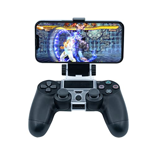 Mcbazel Phone Mount Clip for PS4 Controller, Smart Phone Holder Compatible with PS4 DualShock 4 Controller and iPhone, Android up to 6 Inch - Black | Click-lock installation All buttons & ports fully accessible Folds flat for travel PS4, Slim & Pro compat