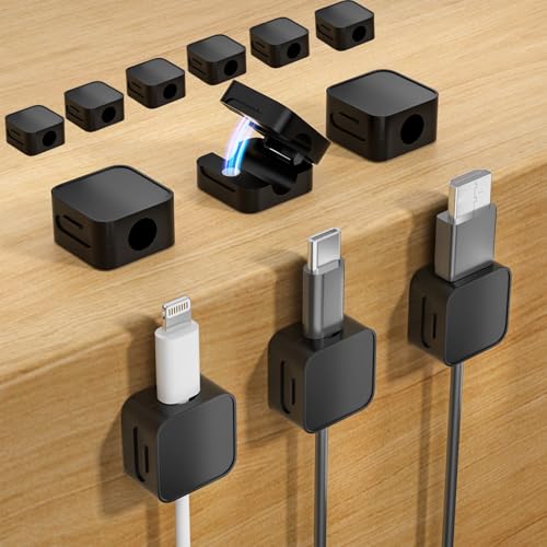 12 Black Magnetic Cable Clips,Under Desk Cable Management,Cord Holder for Nightstand Home Office Car Phone Wall,2025 Adhesive Cord Organizer[0.45" in Ht Save Space/Versatile for Wire Up to 0.27" OD] - color: Black, size: 12pack
