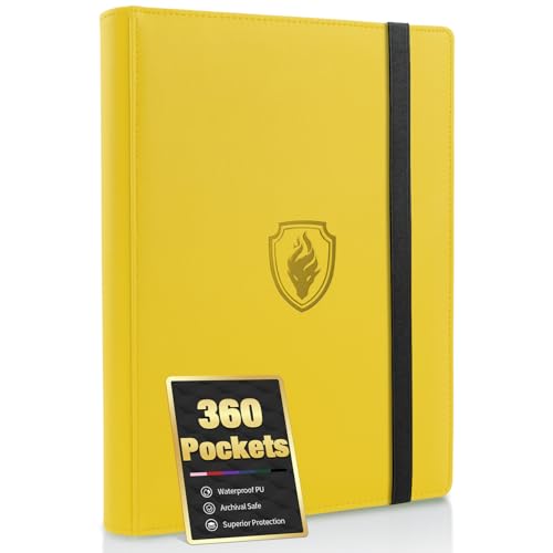 Premium 9 Pocket Card Binder for 360 Cards, Fabmaker PU Cover Trading Card Binder, Sturdy Card Collection Album, Sleek Card Holder Folders for Game Cards & Sports Cards, Yellow - color: Yellow, size: 360 Pocket