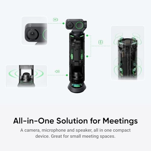Insta360 WaveLink - 4K Conference Room Speakerphone and Camera, Speaker Tracking, 5m 360° Voice Pickup, Noise Reduction, AI Transcription and Summaries, Plug & Play, Works with Zoom, Teams - color: Graphite Black, style: WaveLink Bundle