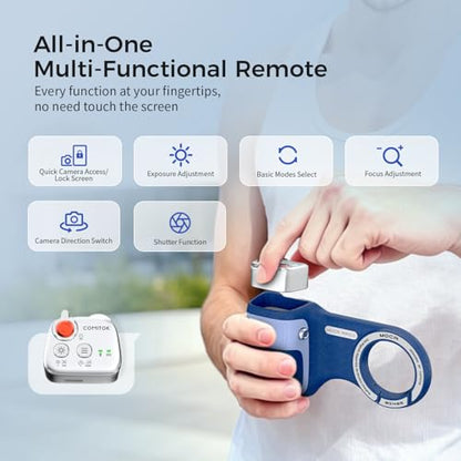 Upgraded Mag-Safe Magnetic Camera Handle Grip with Extended Magnetic Phone Mount with Carabiner & Thumb Rest, Detachable Rechargeable Shutter Remote Compatible with iPhone Pro Max for Video Calls/TK - color: Blue, size: ARCO Biner