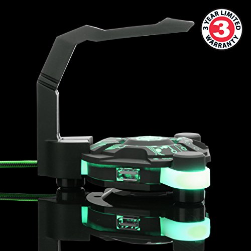 ENHANCE LED Gaming Mouse Bungee Cord Holder with 4-Port USB Hub - Green Lighting - Cable Management & Increased Accuracy for Pro eSports & Competitive Games