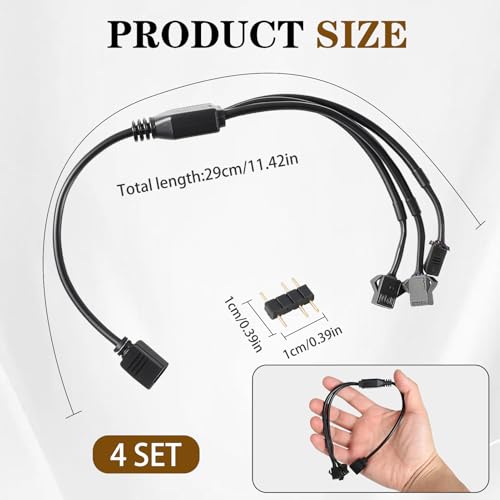 4 Pack ARGB 1 to 3 Extension Cable, 3-Pin to SM 3-Pin Female Adapter with Adapter pin, 5V Addressable RGB Extension Cable for PC Fans and LED Strips, Motherboard Sync (0.98 FT/ 30 CM Each) - color: 1-to-3 5V 3pin female to female
