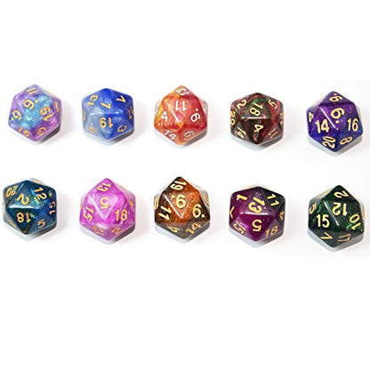 SmartDealsPro 10-Pack 20 Sided Dice D20 Polyhedral Dice for DND RPG MTG Table Game (Glitter Color) - color: Glitter Color