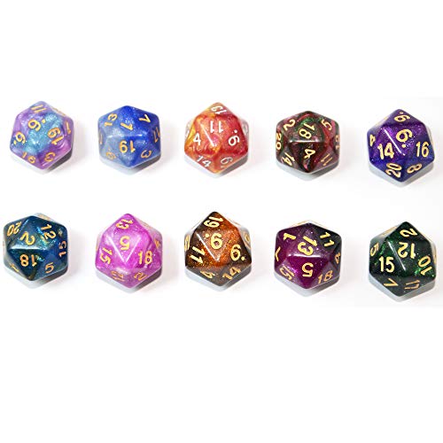 SmartDealsPro 10-Pack 20 Sided Dice D20 Polyhedral Dice for DND RPG MTG Table Game (Glitter Color) - color: Glitter Color