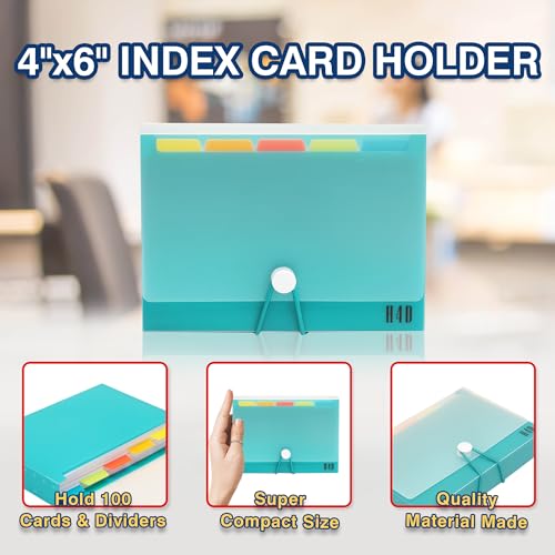 H4D 4x6 Index Card Case with 100 Heavyweight Ruled Index Cards and Dividers, Teal - color: Teal, size: 4"x6"