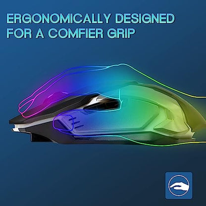 VEGCOO Wireless Gaming Mouse, C8 Silent Click Wireless Rechargeable Mouse with Colorful LED Lights and 3 Level DPI 400mah Lithium Battery for Laptop and Computer (Black) - color: Black